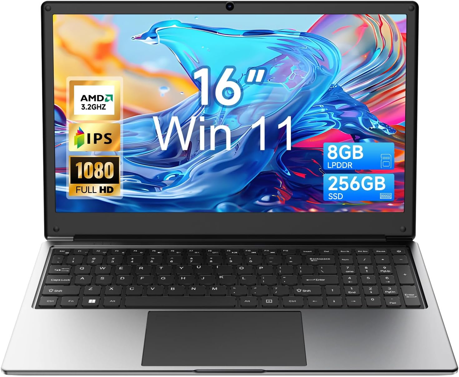 Exilapsire 16 inch Laptop Computer, 8GB RAM 256GB SSD Storage Laptop PC, with AMD A9 Processor (up to 3.2GHz), IPS FHD Display, Win11, Students & Work Notebook Computer, Cooling System, 9000mAh Battery